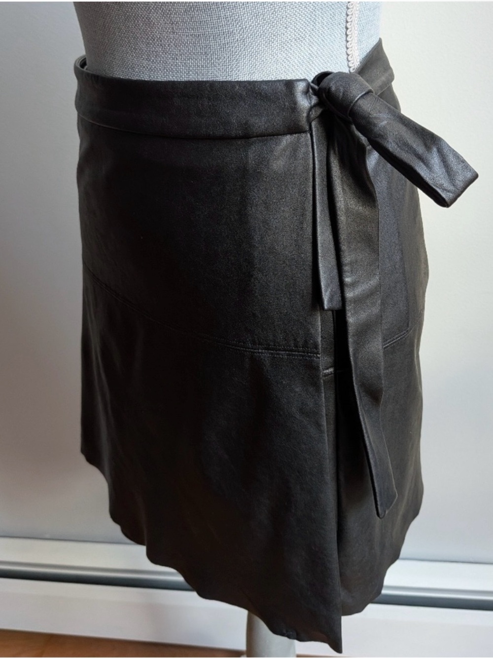 Aritzia Black Faux Leather Mini Skirt with Tie-Waist